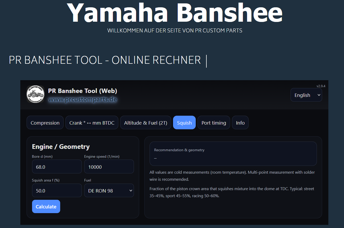 PR Banshee Tool – Yamaha Banshee / RD350 Online Calculator