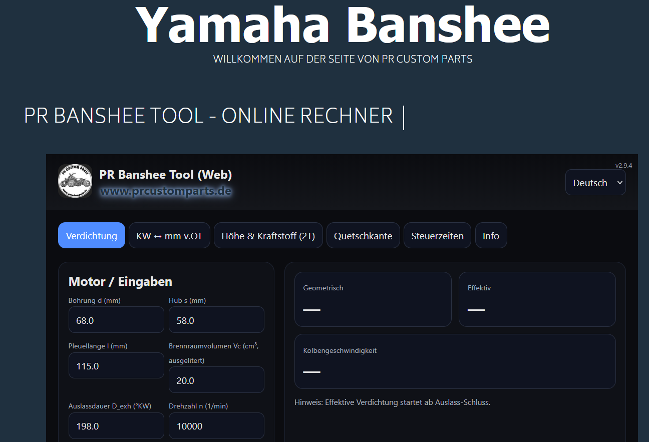 PR Banshee Tool – Yamaha Banshee / RD350 Online Rechner